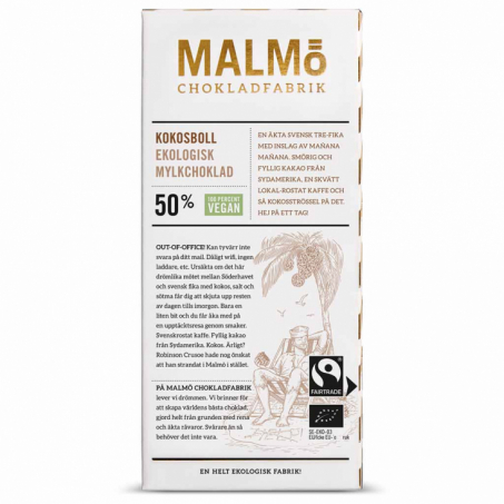 Malmö Chokladfabrik - Tegelserien Eko & Vegan Choklad Kokosboll 50 %