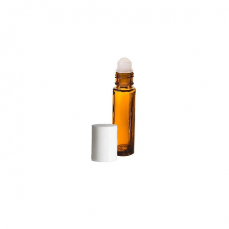 Roll-on liten glasflaska 10 ml Plastkula, Amber flaska Vit Kork