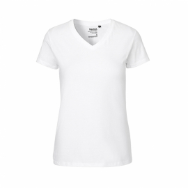 Neutral - V-Ringad T-Shirt Slim Fit i Ekologisk Bomull Dam Vit 