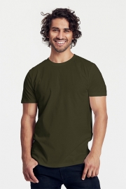 Rundhalsad T-Shirt Slim Fit i Ekologisk Bomull Herr Khaki