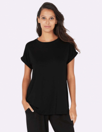 Boody - Rundhalsad Loose Fit T-shirt i Bambu Dam Svart