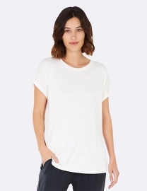 Boody - Rundhalsad Loose Fit T-shirt i Bambu Dam Vit