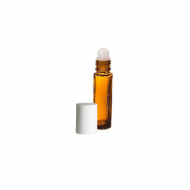 Roll-on liten glasflaska 10 ml Plastkula, Amber flaska Vit Kork