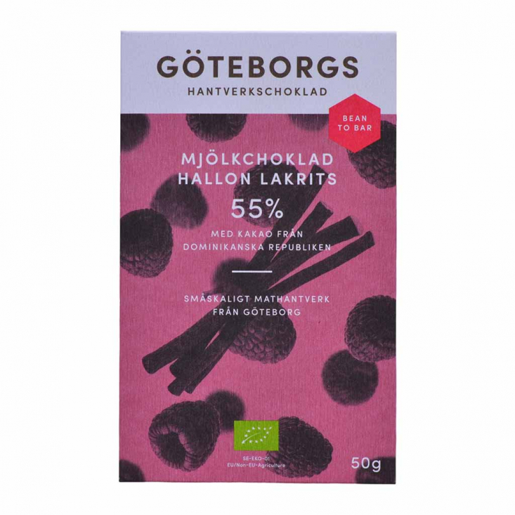 Göteborgs Hantverkschoklad - Ekologisk Bean to Bar Hallon & Lakrits 55%