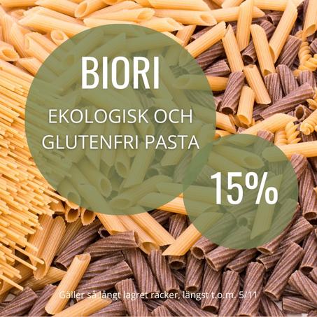 15% på ekologisk och glutenfri pasta från Biori